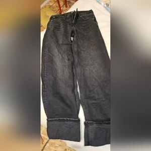 Womens american eagle black jeans size 2 with large cuff at bottom of leg